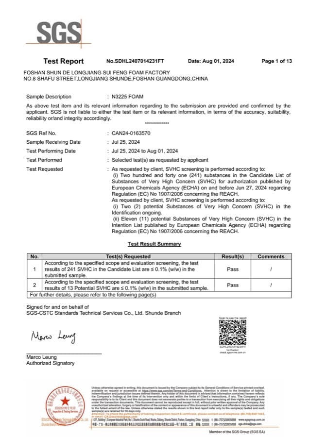 REACH SVHC certificate